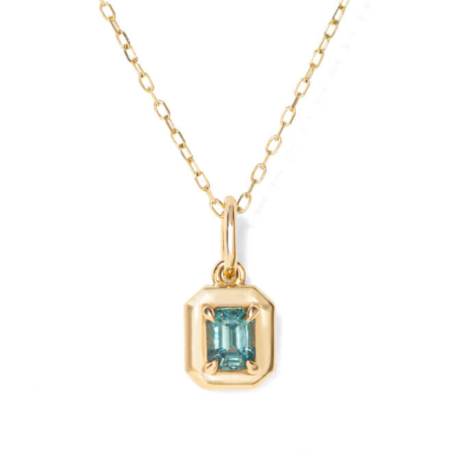 14K Pillow Teal Sapphire Pendant Necklace