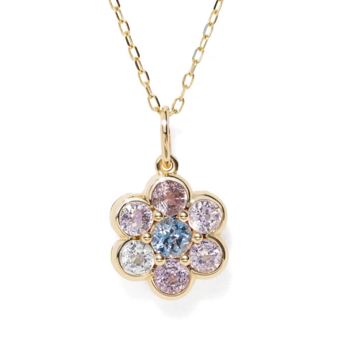 14K Lavender & Light Blue Bloom Charm Necklace