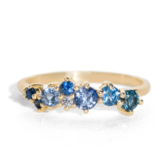 14K Blue Sapphire Cluster Ring