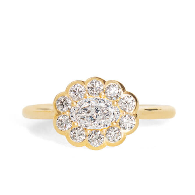 14K East-West Bloom Oval Diamond Halo Ring