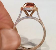 CAD Custom Engagement Ring with Padparadsha Sapphire and Diamonds.