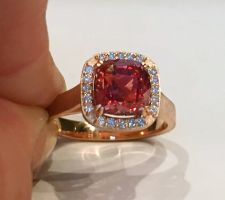 CAD Custom Engagement Ring with Padparadsha Sapphire and Diamonds.
