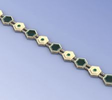 CAD rendition of yellow gold custom bracelet with Ethiopian opals and tsavorite garnets.