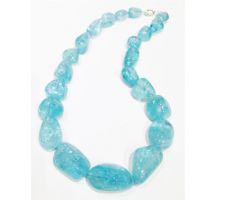Aquamarine Nuggets from our Gemstone Round table hand knotted with 14K white gold clasp.