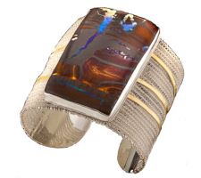 Cynthia Downs Cuff with Boulder Opal in sterling silver and 14K gold.