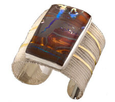 Cynthia Downs Cuff with Boulder Opal in sterling silver and 14K gold.