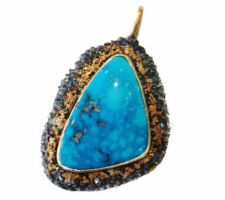 Rebecca Myers Pendant with Turquoise, 18K yellow gold, 24K yellow gold and oxidized sterling silver.