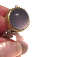 Rebecca Myers ring with Gemstone Round Table Chalcedony with diamonds in 18K yellow gold and Paladium.