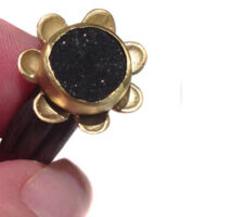 Rebecca Myers ring with Gemstone Round Table Druzy in 18K yellow gold and oxidized sterling silver.
