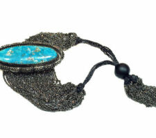 This piece of turquoise was initially a large pendant. Dynanne Belle repurposed the pendant into this stunning bracelet.