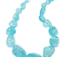 Aquamarine Nuggets from our Gemstone Round table hand knotted with 14K white gold clasp.