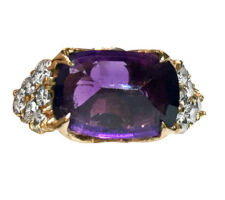 Dyanne Belle repurposed our client’s amethyst by creating this stunning ring in 14k rose gold with diamonds.